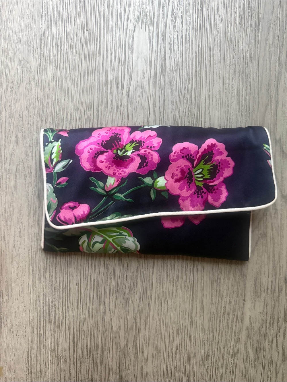 Olivia von Halle Navy Clutch with Hot Pink Floral Print